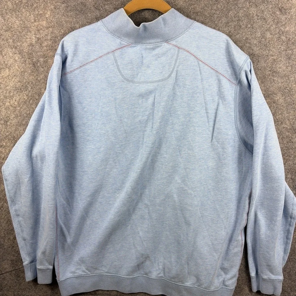 Tommy Bahama Men's Sweater XL Half Zip  Pullover Light Blue Long Sleeve Nautical